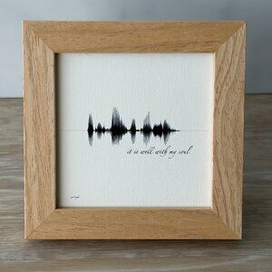 NEW It Is Well Soundwave Framed Canvas 4x4in Black White Christian Hymn Rustic